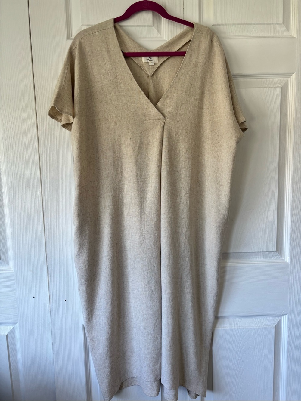 CP with Love P Cill Linen Blend Midi Caftan Dress Beige V-Neck Size Medium - Picture 2 of 9